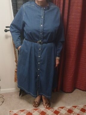 Denim Button-Front Maxi Dress - Blue